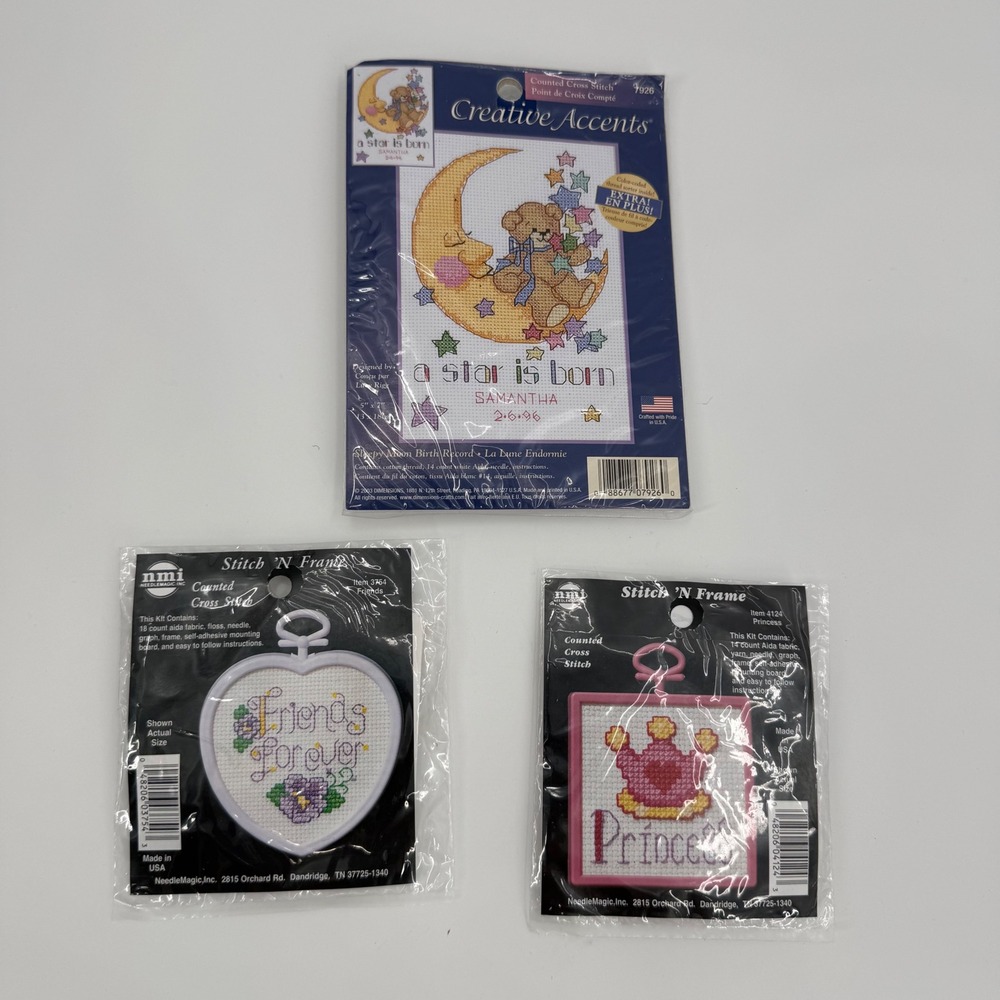 NMI Stitch N Frame Creative Accents Counted Cross-stitch Lot of 3 New Sealed